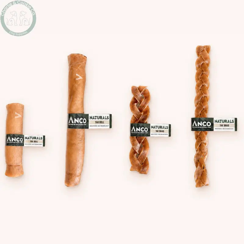 Anco Naturals Yak Skin Rolls & Braids | Natural Dog Chews (Medium & Large)