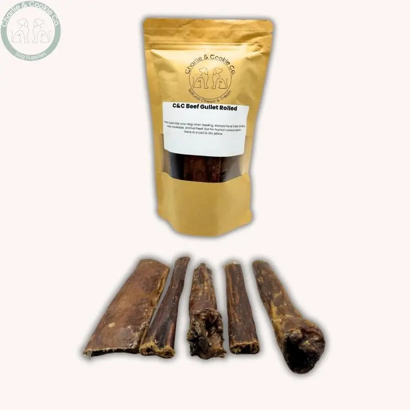 C&C Beef Gullet Treats - Flat or Rolled | Low Fat, High Protein Chews Charlie & Cookie Co.