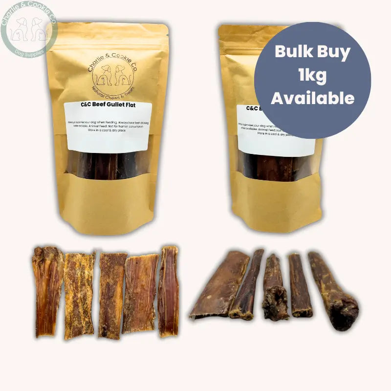 C&C Beef Gullet Treats - Flat or Rolled | Low Fat, High Protein Dog Chews Charlie & Cookie Co.