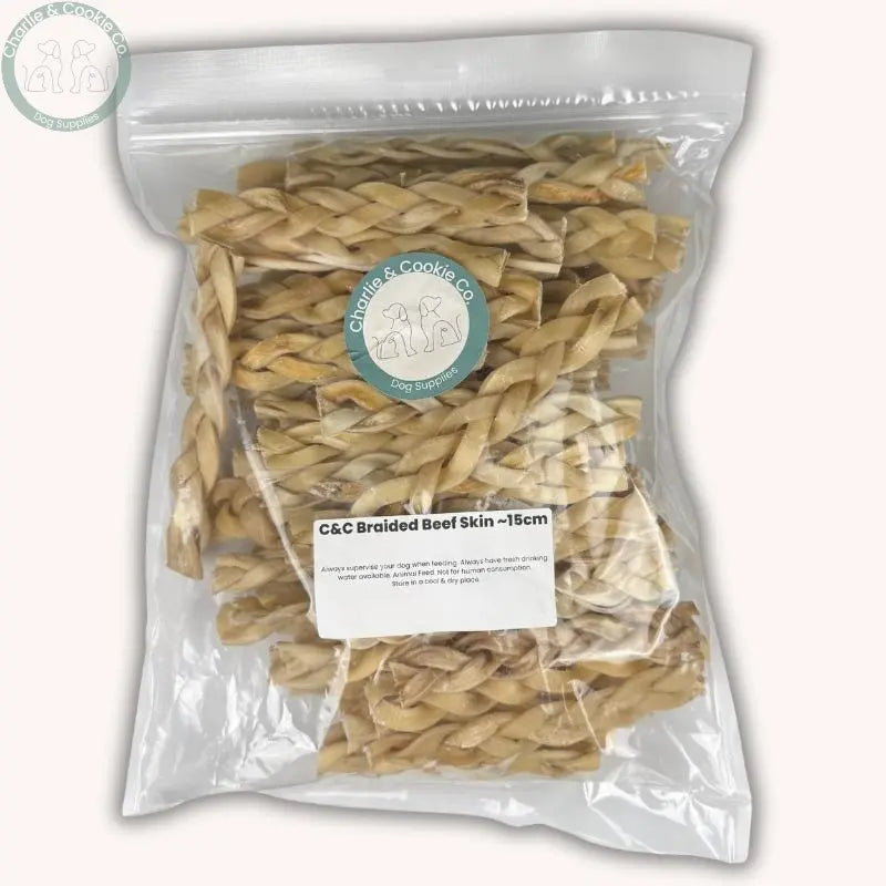 C&C Braided Beef Skin | Natural Air-Dried 13-15cm Dog Chew Charlie & Cookie Co.