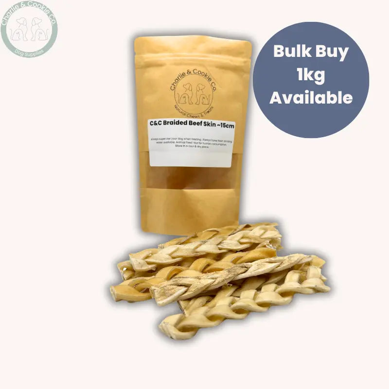 C&C Braided Beef Skin | Natural Air-Dried 13-15cm Dog Chews Charlie & Cookie Co.