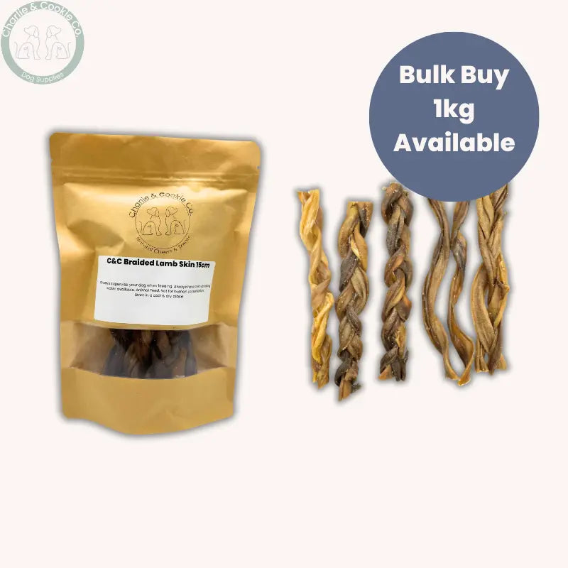 C&C Braided Lamb Skin 15cm | Hypoallergenic, High Protein Dog Chews Charlie & Cookie Co.