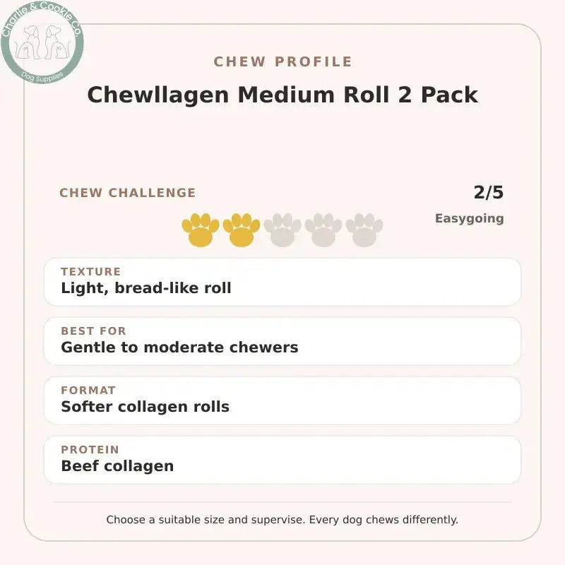 Chew Profile for Chewllagen Medium Roll 2 Pack: challenge 2/5, light, bread-like roll