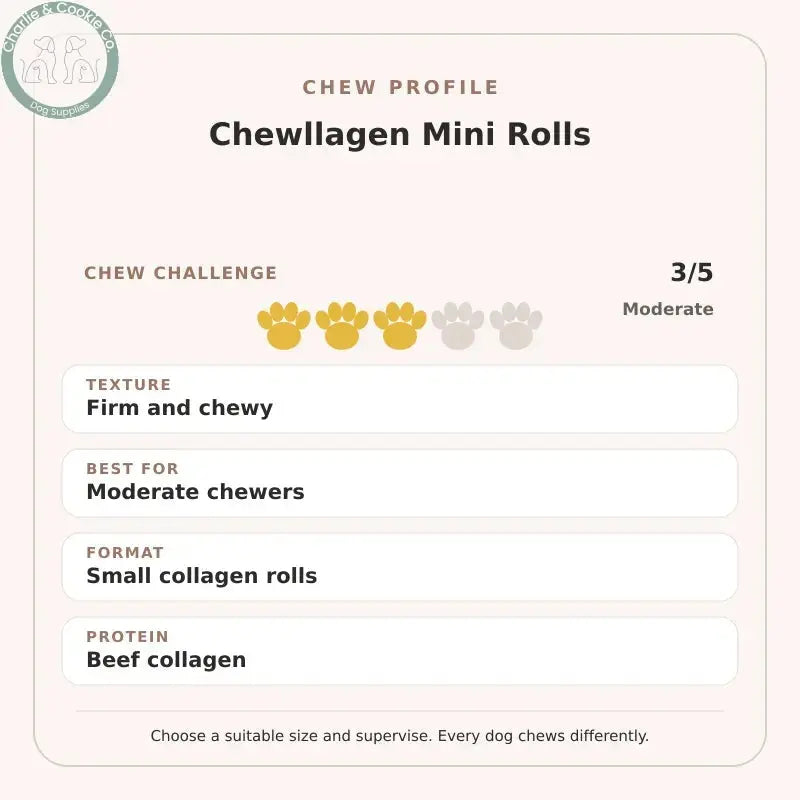 Chew Profile for Chewllagen Mini Rolls: challenge 3/5, firm and chewy