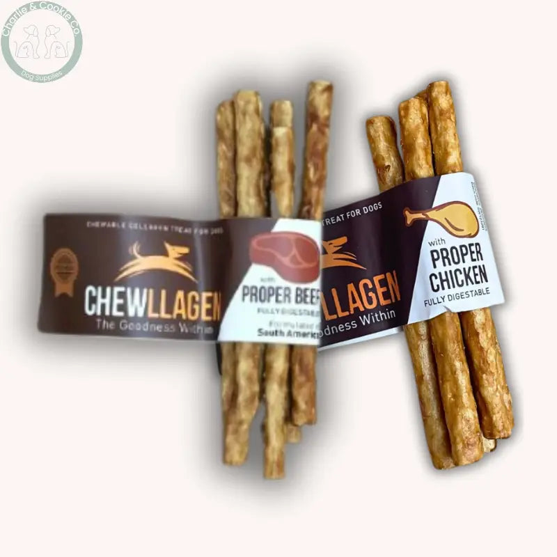 Chewllagen Mini Rolls 5 Pack collagen-rich dog chews in Beef or Chicken