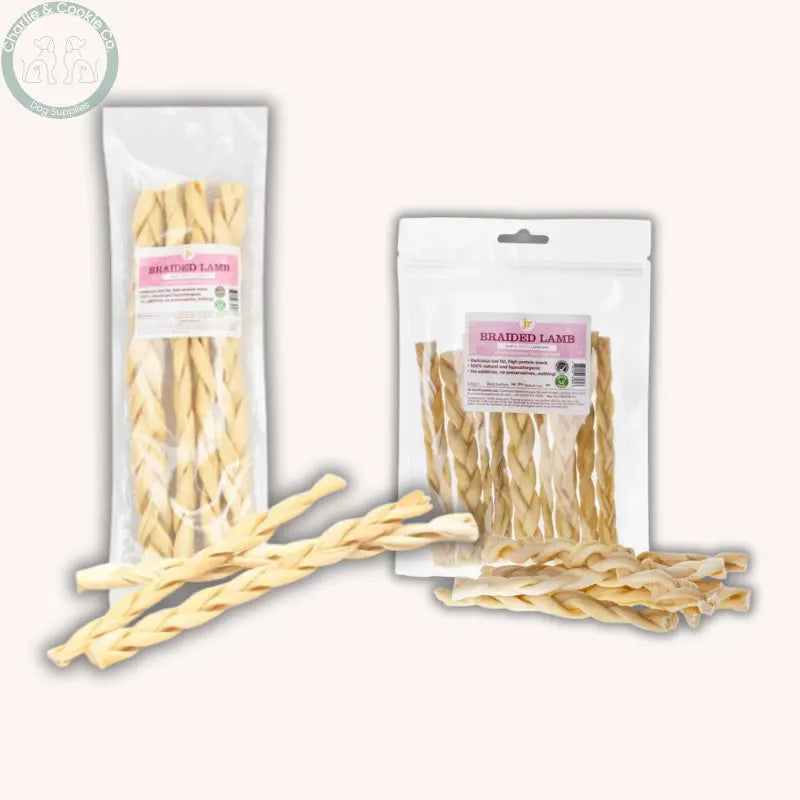 JR Pet Products Braided Lamb Skin Dog Chews 100g or 30cm pack