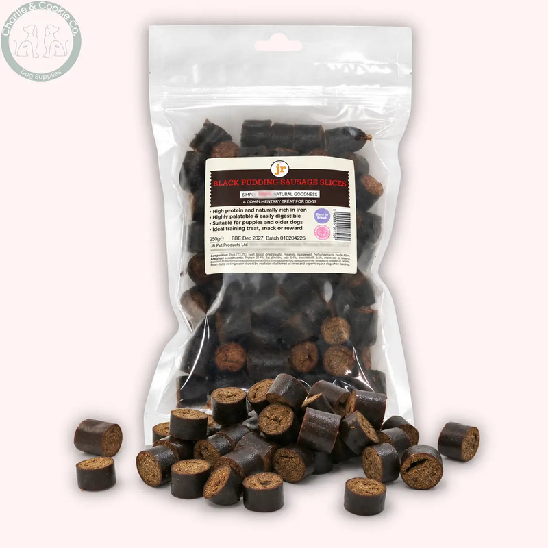 JR Pet Products Black Pudding Sausage Slices 250g dog training treats
