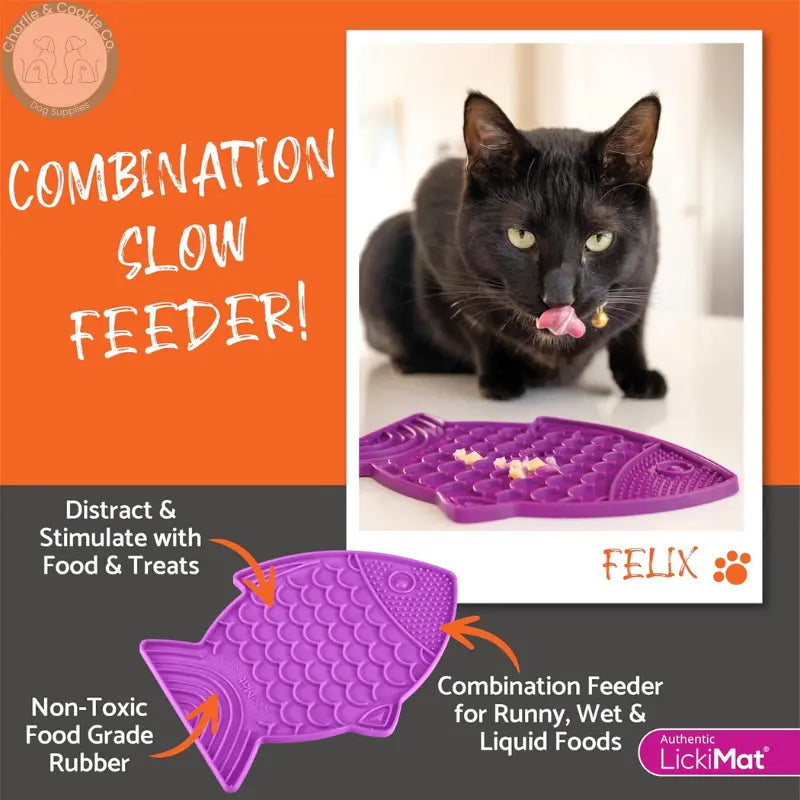 LickiMat Felix & Casper | Enrichment Slow Feeder Mats for Cats – Whisker-Friendly Design LickiMat