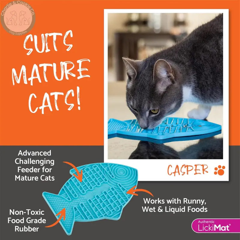 LickiMat Felix & Casper | Enrichment Slow Feeder Mats for Cats – Whisker-Friendly Design LickiMat