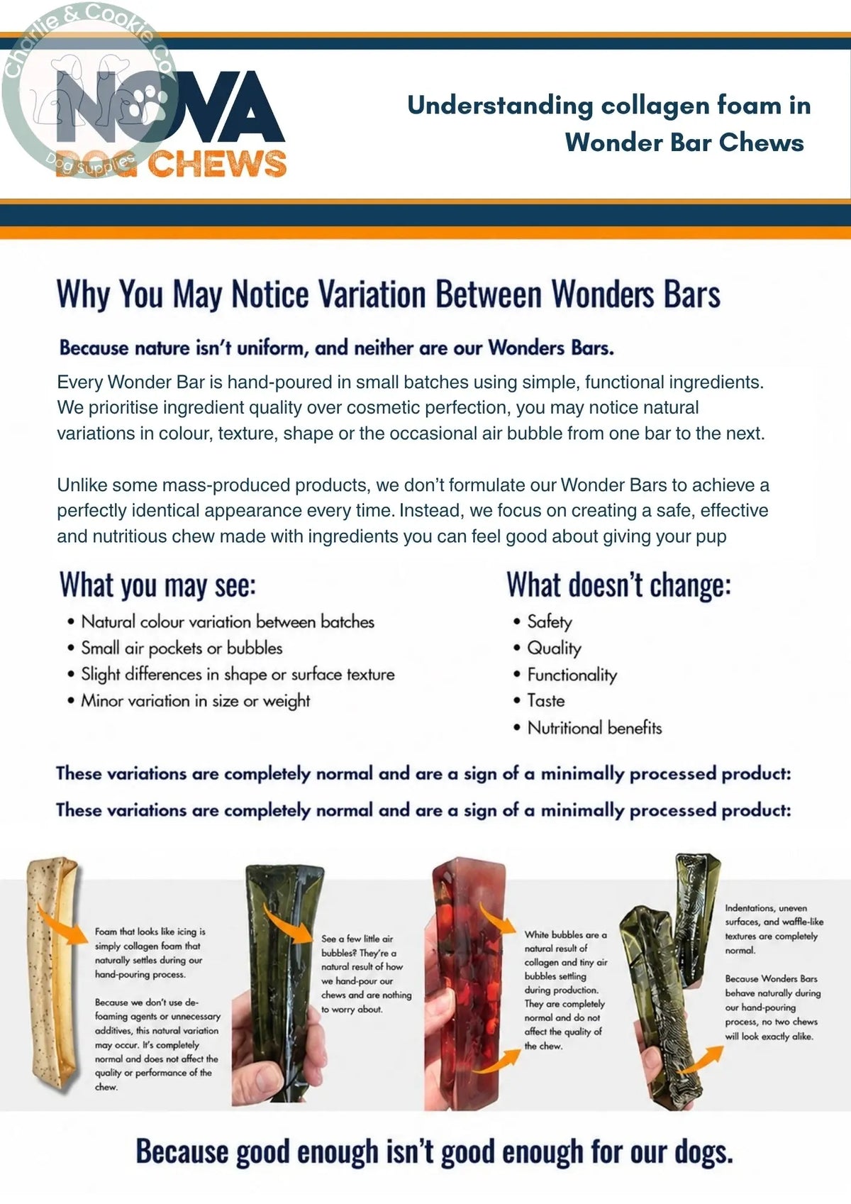 Natural small-batch variation in Nova Wonder Bar dog chews