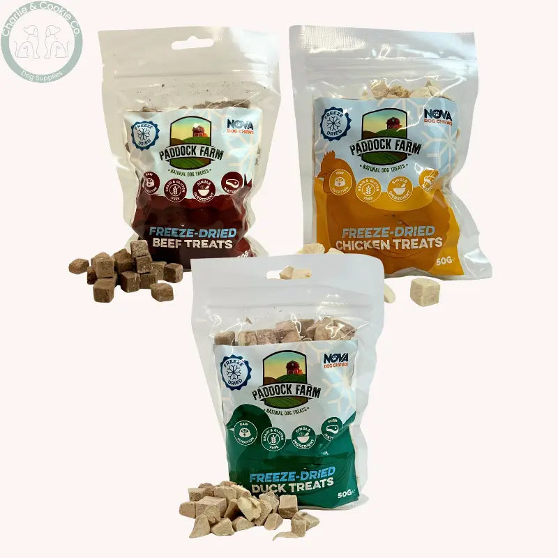 Paddock Farm Freeze-Dried Dog Treats 50g in Beef, Chicken or Duck