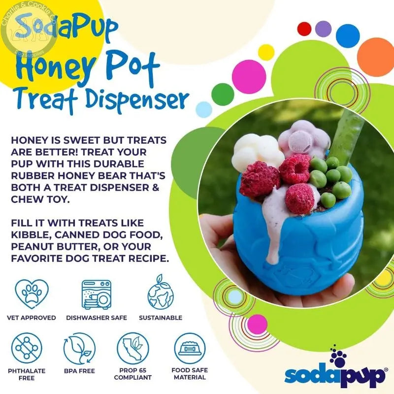 SodaPup Honey Pot PUP-X treat dispenser dog toy in Large or XL, Yellow, Blue, Pink or Red