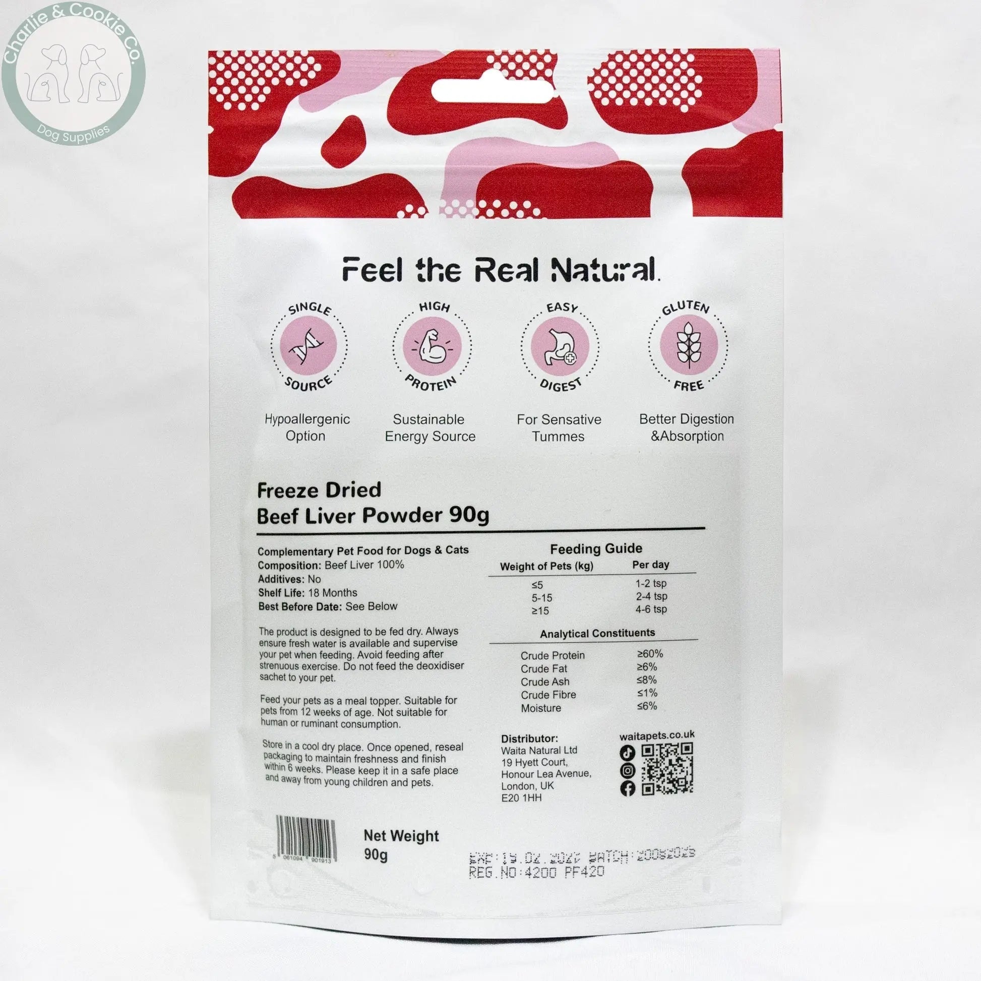 Waita Beef Liver Powder 90g rear packaging