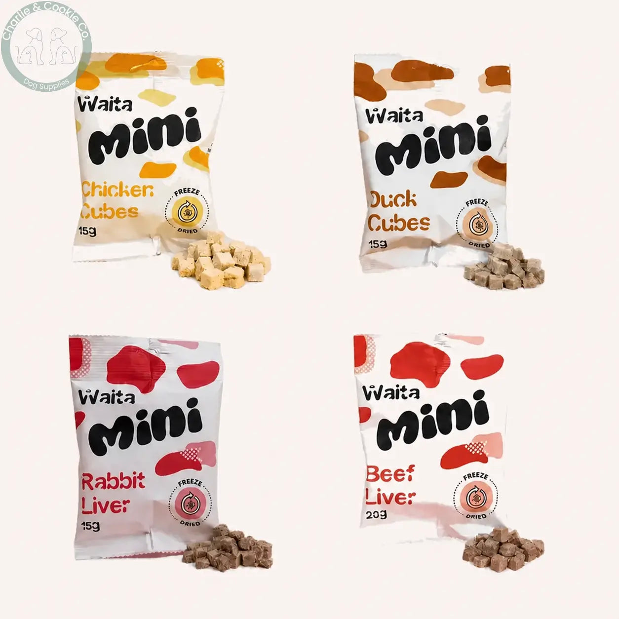 Waita Mini Freeze-Dried Cubes in Chicken, Duck, Rabbit Liver and Beef Liver