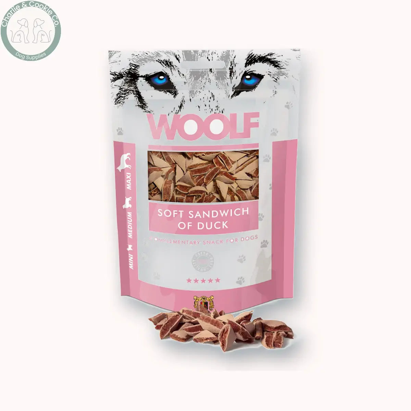 Woolf Soft Sandwich 100g, Soft Duck and Cod pouch with loose sandwich treats