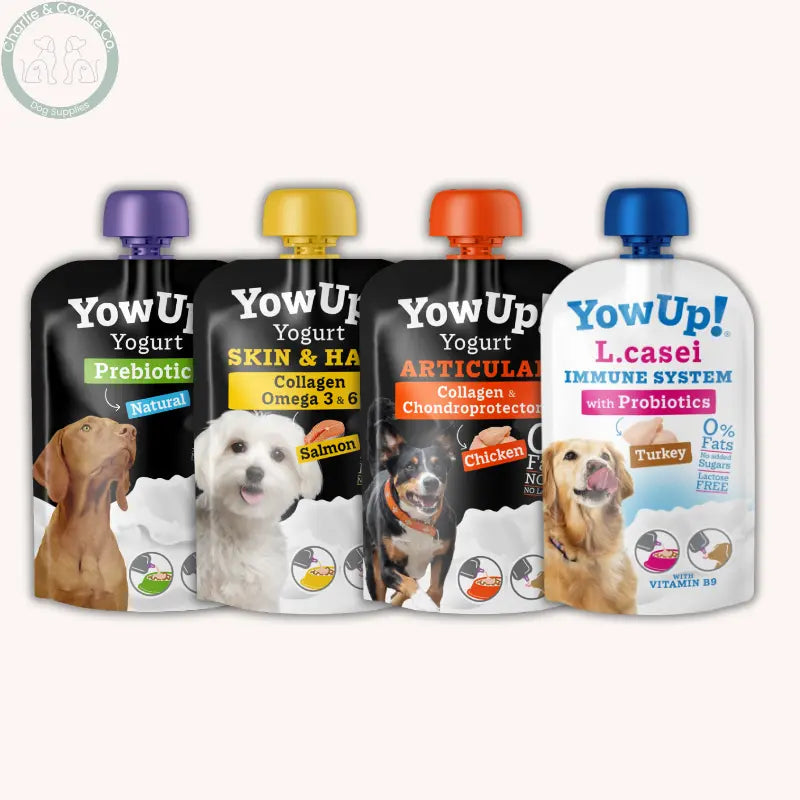 YowUp! Functional Dog Yoghurt 115g lactose-free dog treat pouches in four recipes
