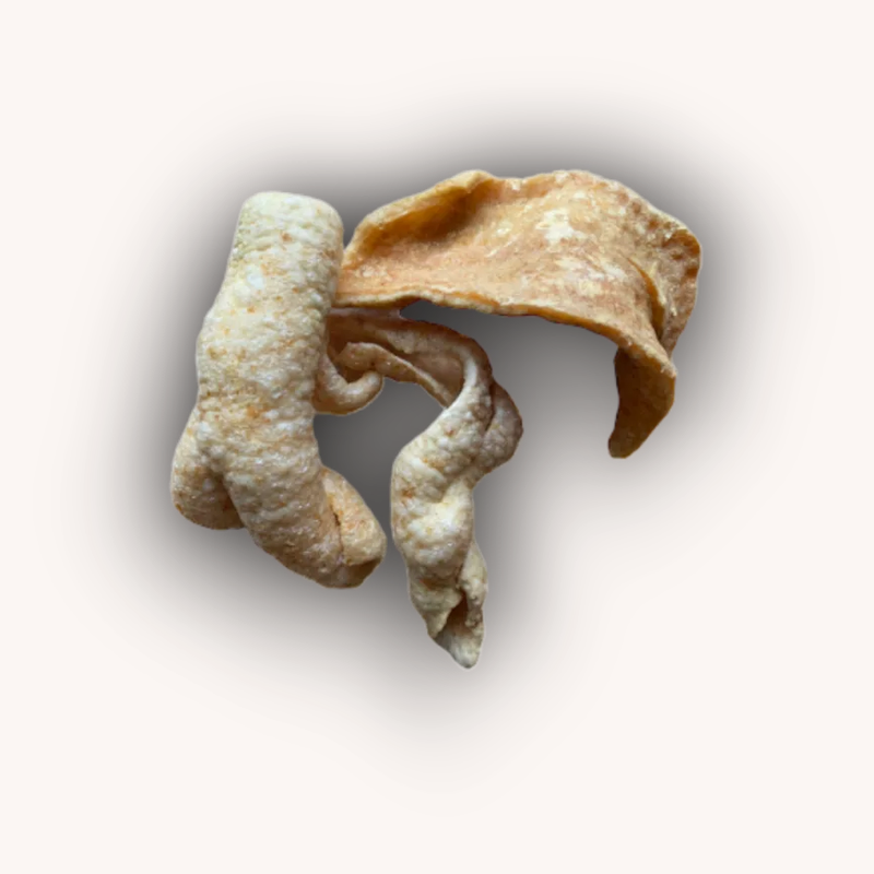 Loose Anco Naturals pork scratchings showing their curled shapes