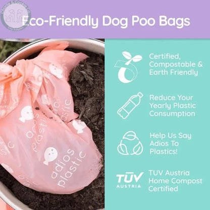 Adios Plastic Compostable Dog Poo Bags (without handles) - 3 Colour Options - Biodegradable, Strong &amp; Eco-Friendly - Charlie &amp; Cookie Co.