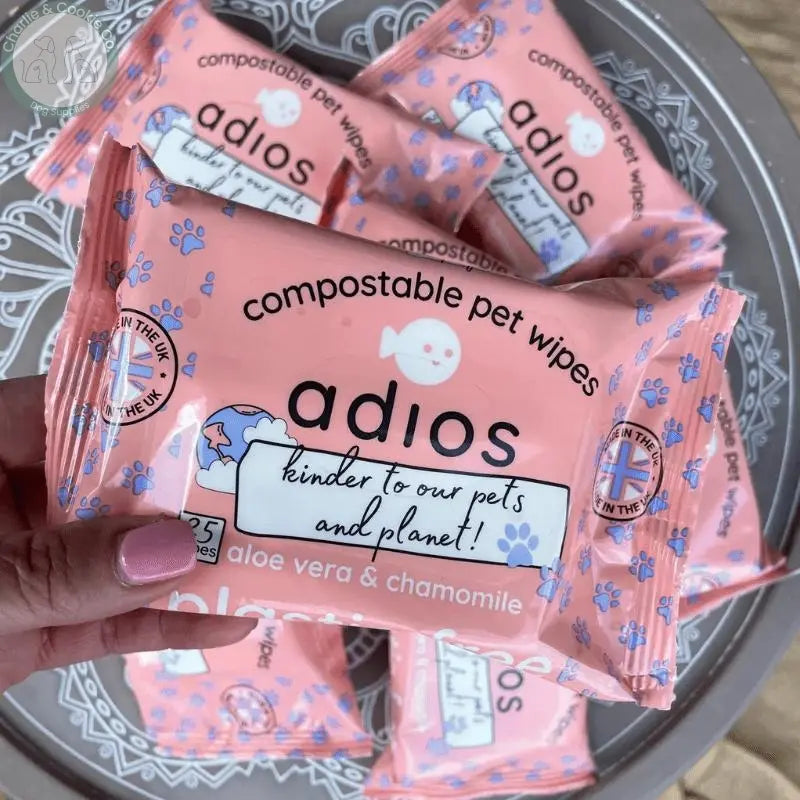 Adios Plastic Compostable Pet Wipes (25 Wipes) - Eco-Friendly, Gentle &amp; Natural Grooming - Charlie &amp; Cookie Co.