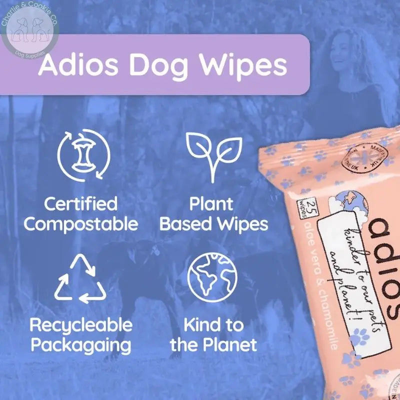 Adios Plastic Compostable Pet Wipes (25 Wipes) - Eco-Friendly, Gentle &amp; Natural Grooming - Charlie &amp; Cookie Co.