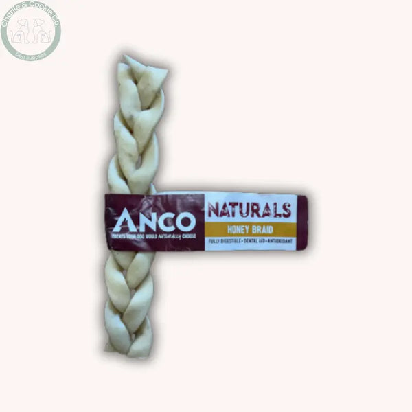 Anco Naturals Beef Skin Chews rolls or braids in Mint, Coconut, Honey or Peanut Butter