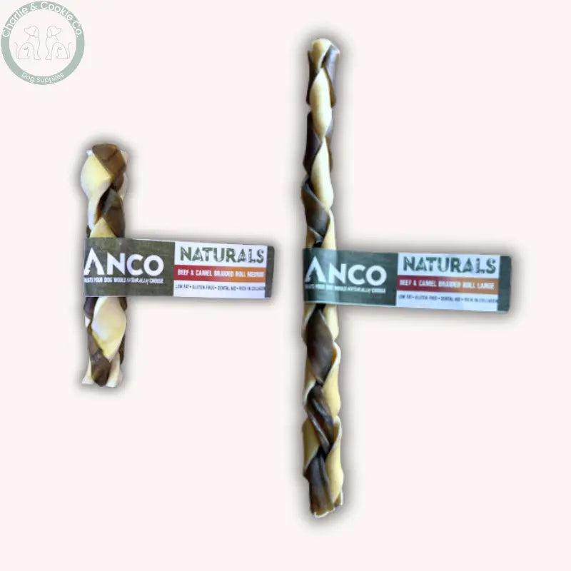 Anco Naturals Beef and Camel Braided Roll dog chew in Medium or Large