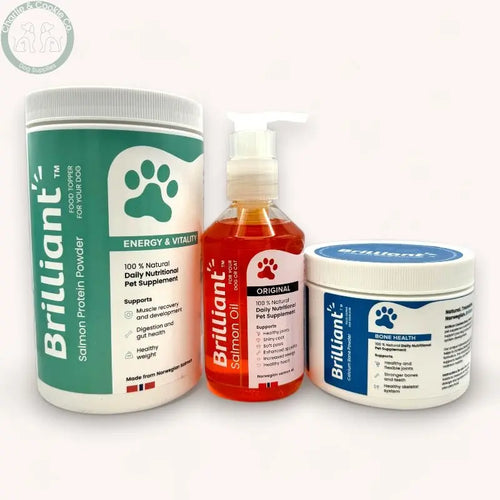 Brilliant All-Round Bundle for Dogs: Salmon Oil, Bone Health Powder, and Protein Powder