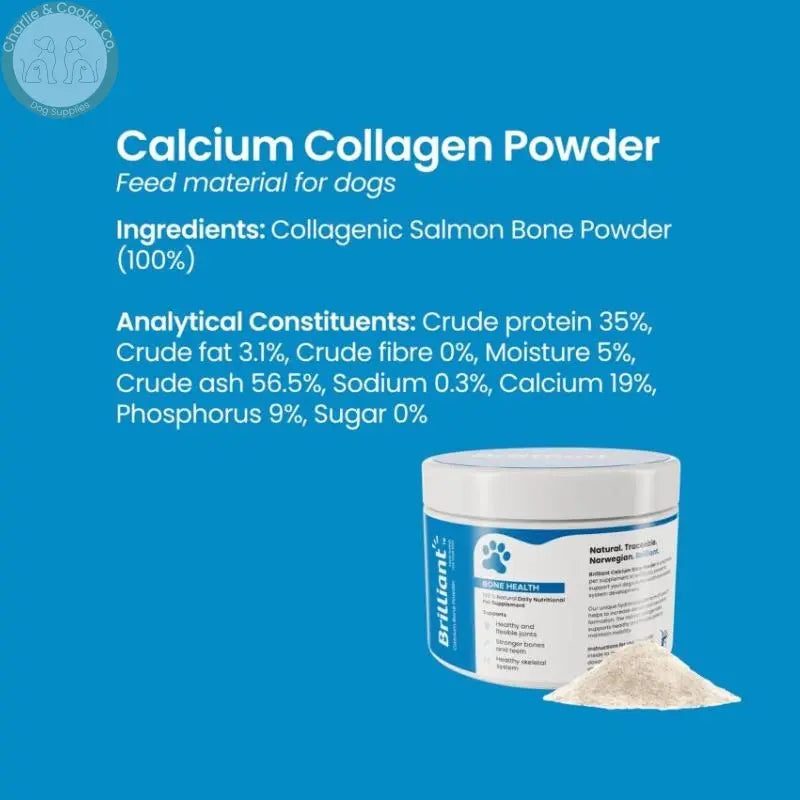 Brilliant Calcium and Collagen Bone Health Powder 200g - Joint &amp; Bone Support for Dogs - Charlie &amp; Cookie Co.