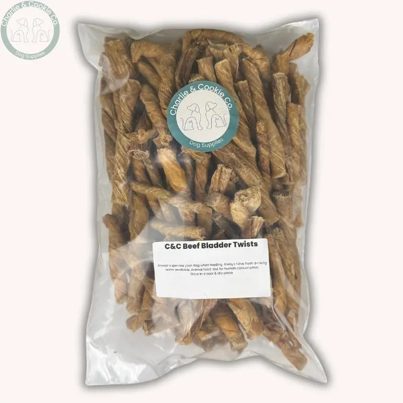 C&amp;C Beef Bladder Twists | Low-Fat, High-Protein Dental Chews Charlie &amp; Cookie Co.