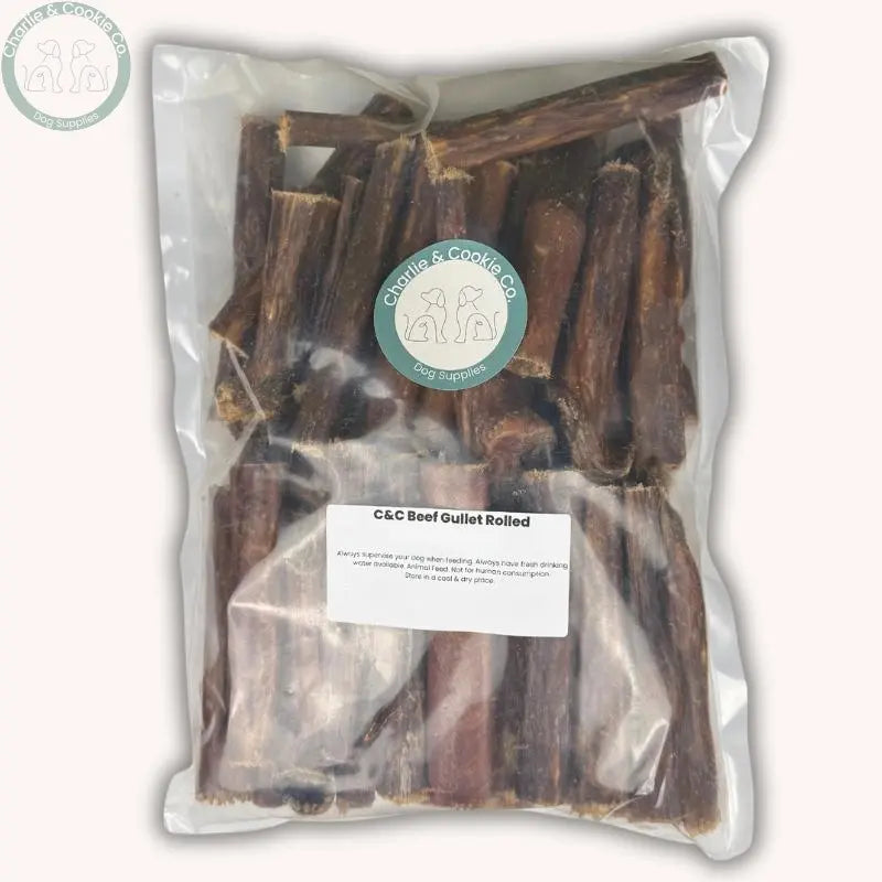 C&amp;C Beef Gullet Treats - Flat or Rolled | Low Fat, High Protein Chews Charlie &amp; Cookie Co.