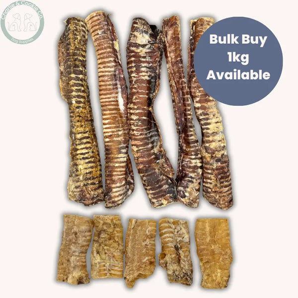 C&C Beef Trachea Chews 1kg natural beef dog chews in 10-15cm or 30-35cm