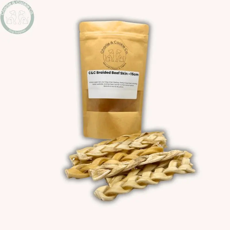 C&amp;C Braided Beef Skin | Natural Air-Dried 13-15cm Dog Chew Charlie &amp; Cookie Co.