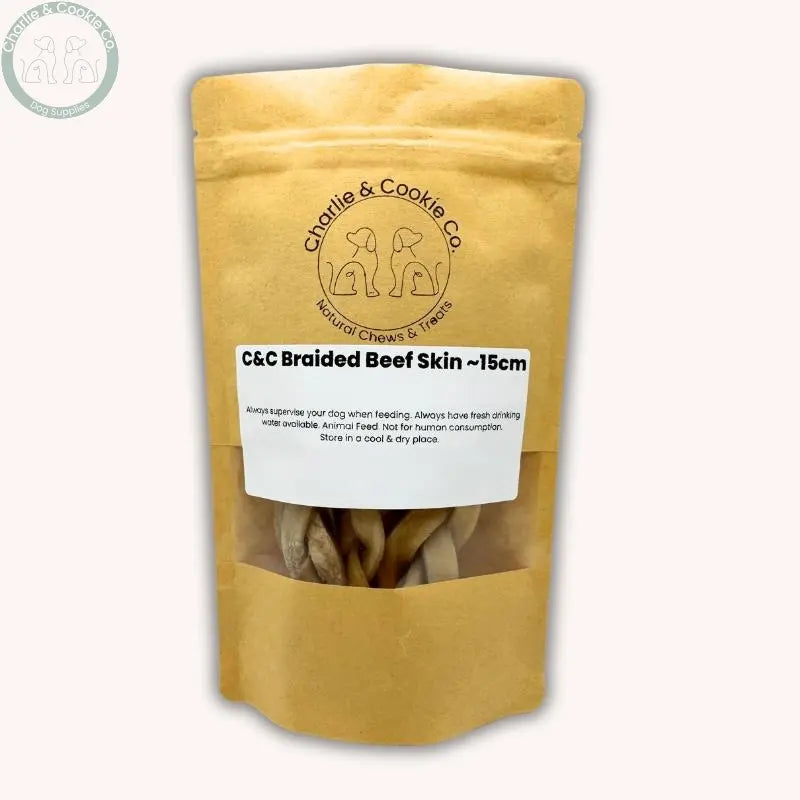 C&amp;C Braided Beef Skin Dog Chews 100g, approx. 13-15cm