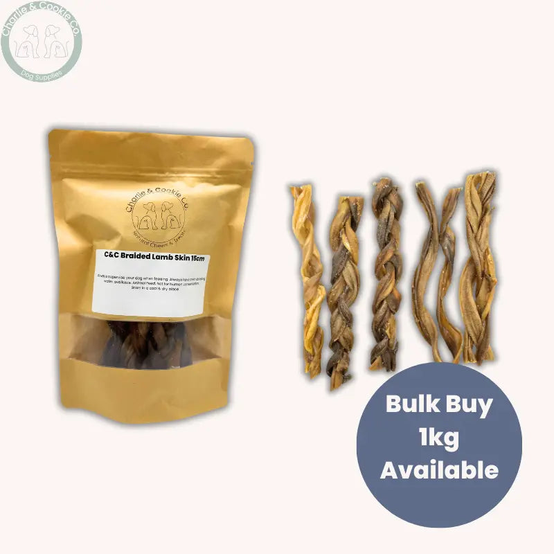 C&amp;C Braided Lamb Skin 15cm | Hypoallergenic, High Protein Dog Chews Charlie &amp; Cookie Co.