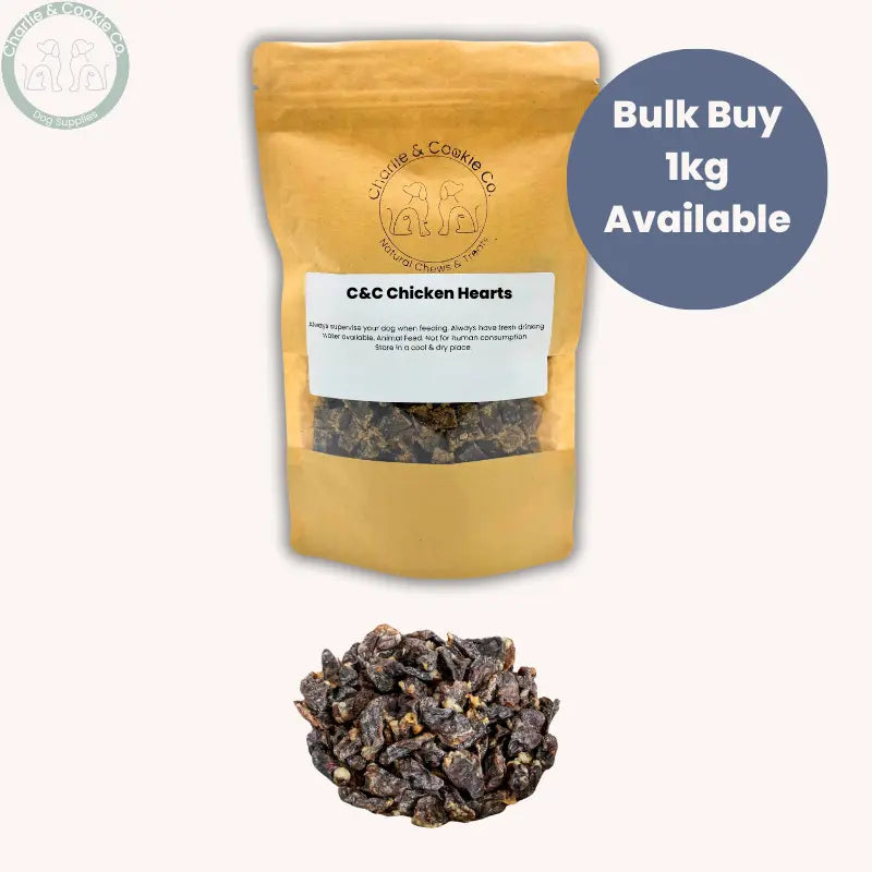 C&amp;C Chicken Hearts natural chicken dog treats in 100g, 500g or 1kg