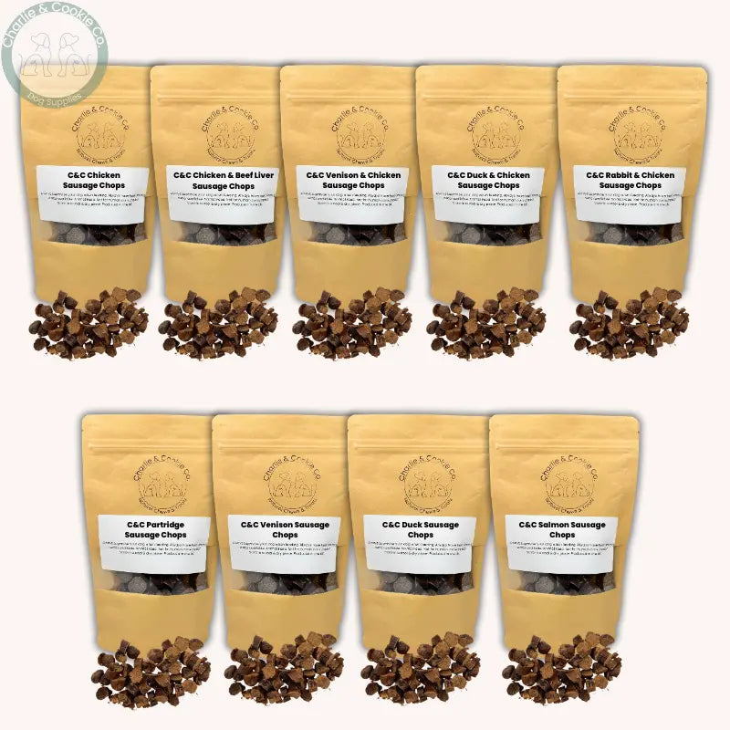 C&amp;C Sausage Chops  | Air-Dried Natural Dog Treat with Protein-Rich Meat Blends Charlie &amp; Cookie Co.