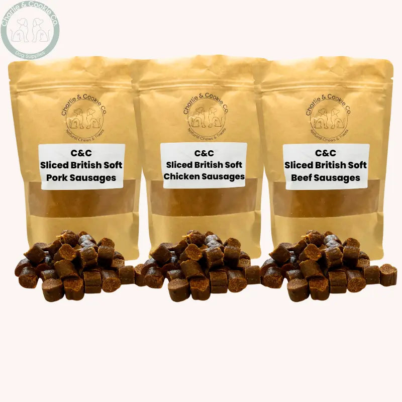 C&amp;C Sliced British Soft Sausages – Pork, Chicken or Beef | High-Quality, Nutritious Dog Treats Charlie &amp; Cookie Co.