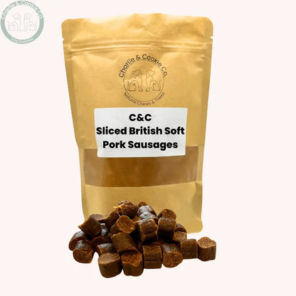 C&amp;C Sliced British Soft Sausages – Pork, Chicken or Beef | High-Quality, Nutritious Dog Treats Charlie &amp; Cookie Co.