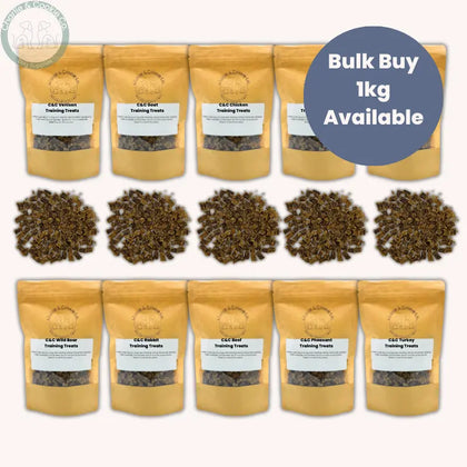 C&C Training Treats for dogs in seven natural meat protein options, 100g-1kg