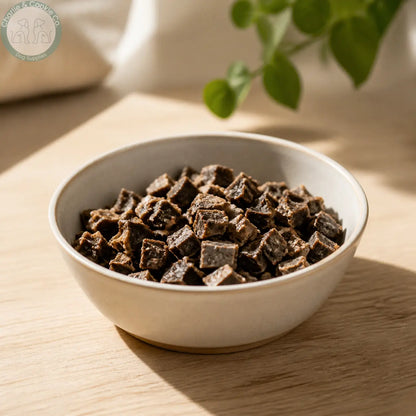 C&amp;C Chicken and Beef Training Treats in a ceramic treat bowl