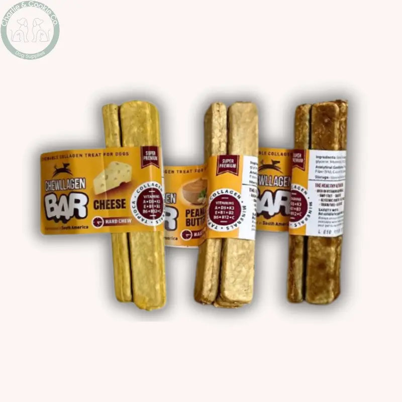Chewllagen Bar 3 Pack 13cm dog chews in Beef, Peanut Butter or Cheese