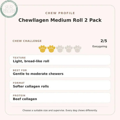 Chew Profile for Chewllagen Medium Roll 2 Pack: challenge 2/5, light, bread-like roll