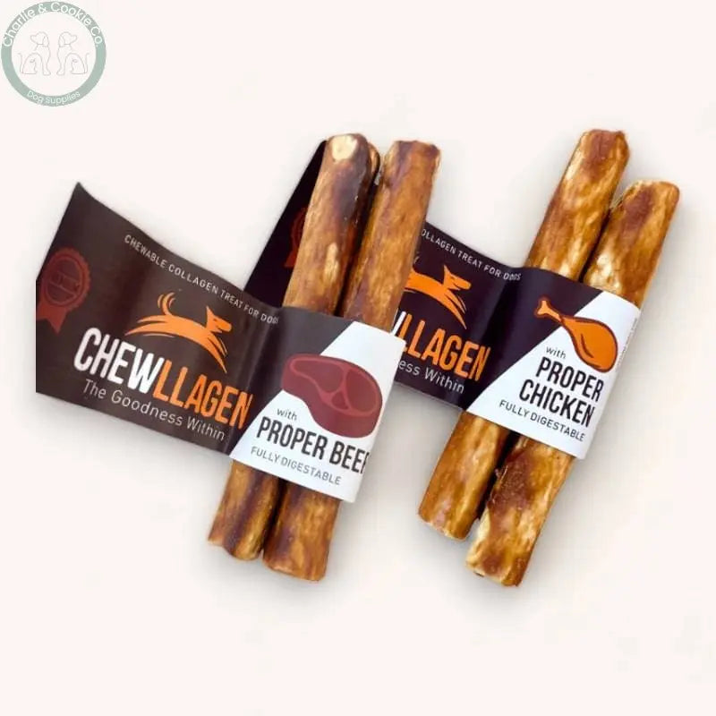 Chewllagen Medium Roll 2 Pack collagen-rich dog chews in Beef or Chicken