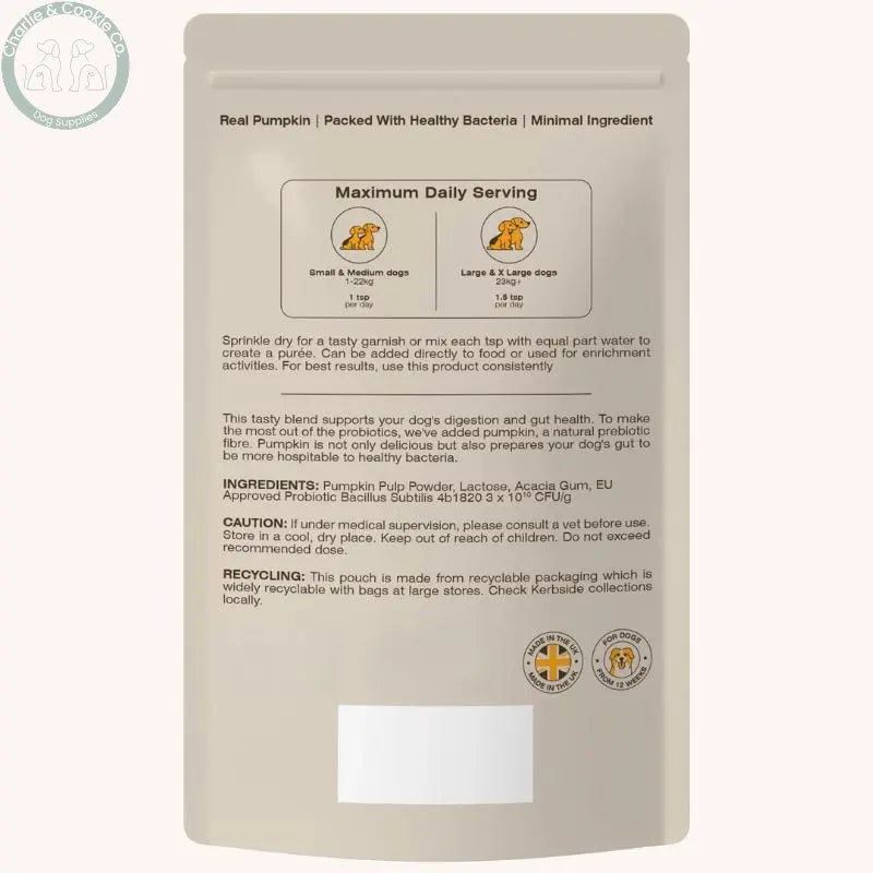 Hackney Dog House Pumpkin and Probiotics for Dogs 225g food topper