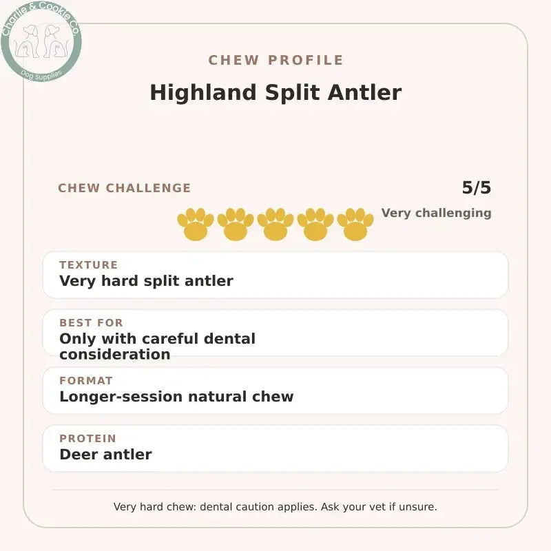Chew Profile for Highland Split Antler: challenge 5/5, very hard split antler