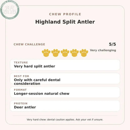 Chew Profile for Highland Split Antler: challenge 5/5, very hard split antler