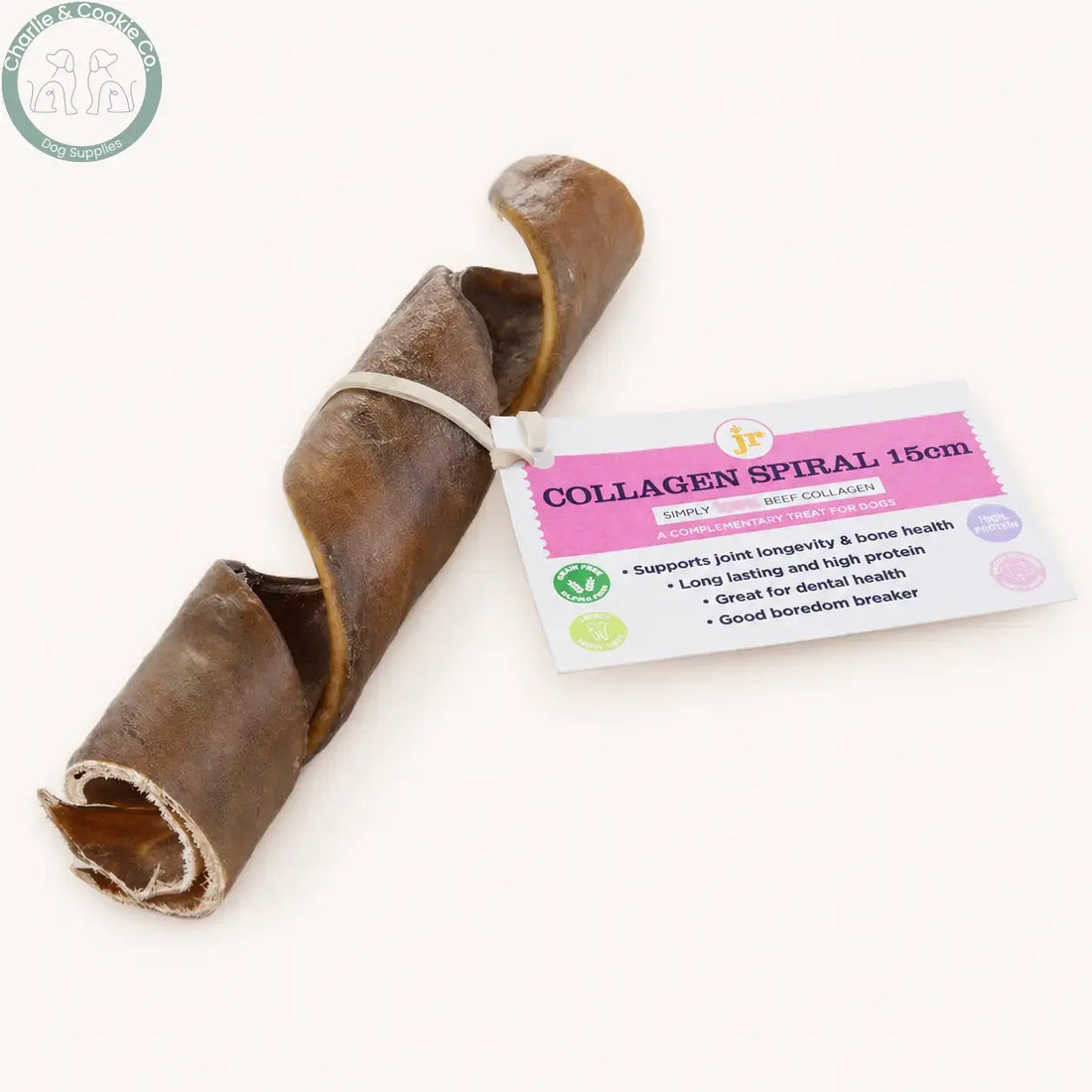 JR Pet Products Beef Collagen Spiral 15cm natural dog chew