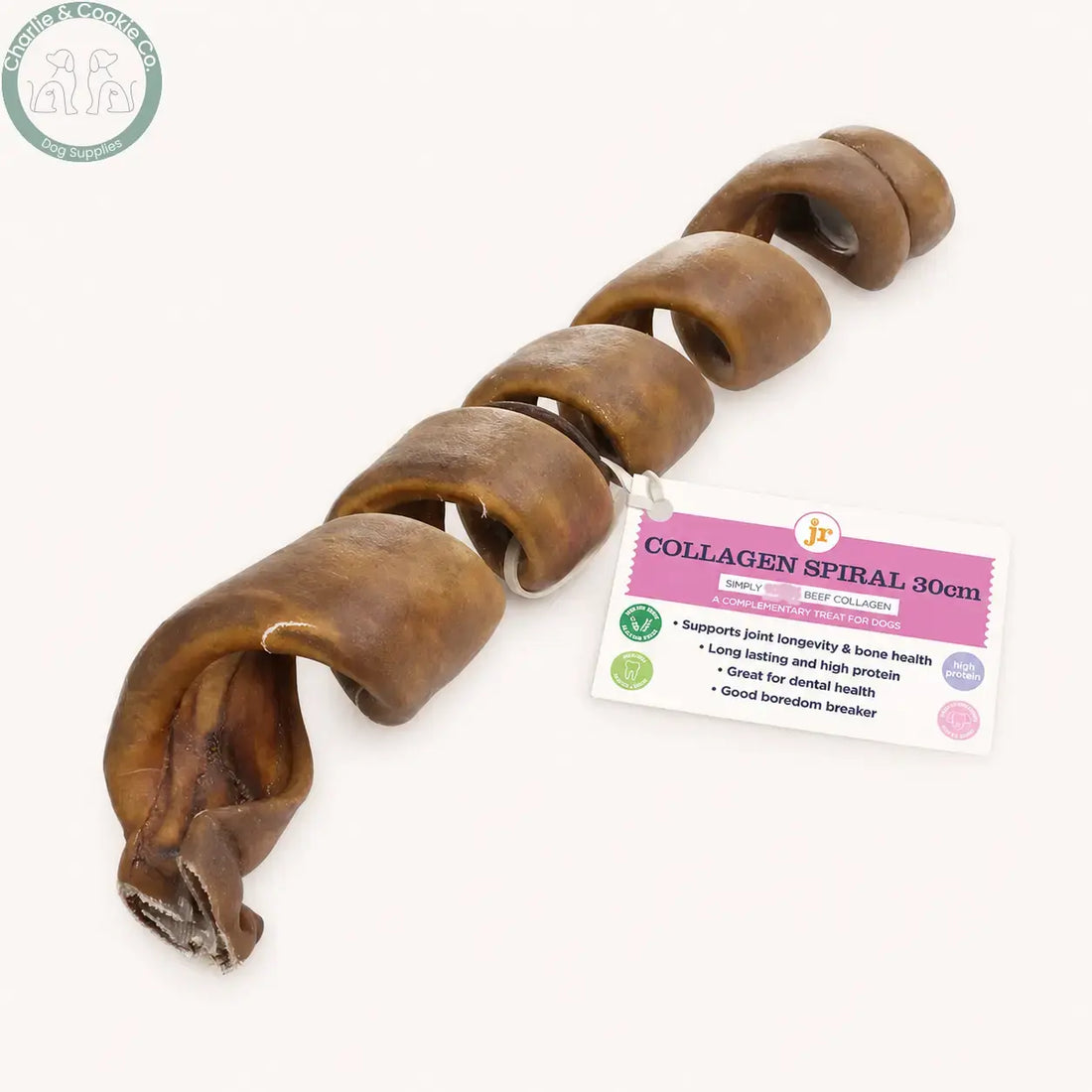 JR Pet Products Beef Collagen Spiral 30cm natural dog chew