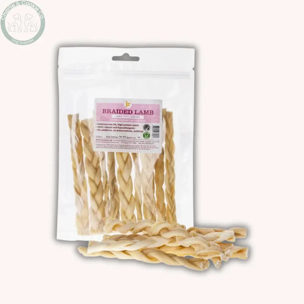JR Pet Products Braided Lamb Skin Dog Chews 100g or 30cm pack