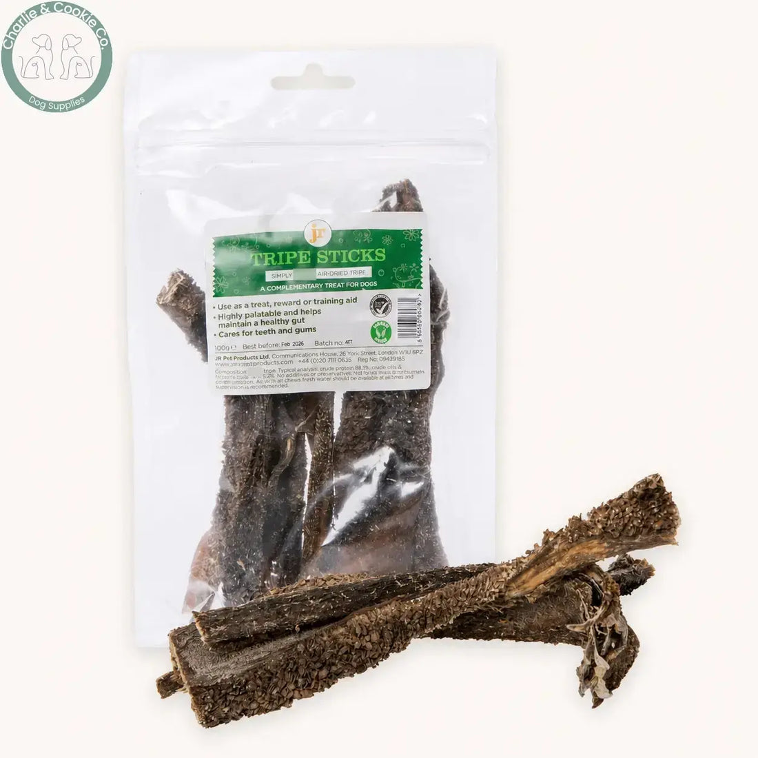 JR Pet Products Dried Tripe 100g natural beef dog treat